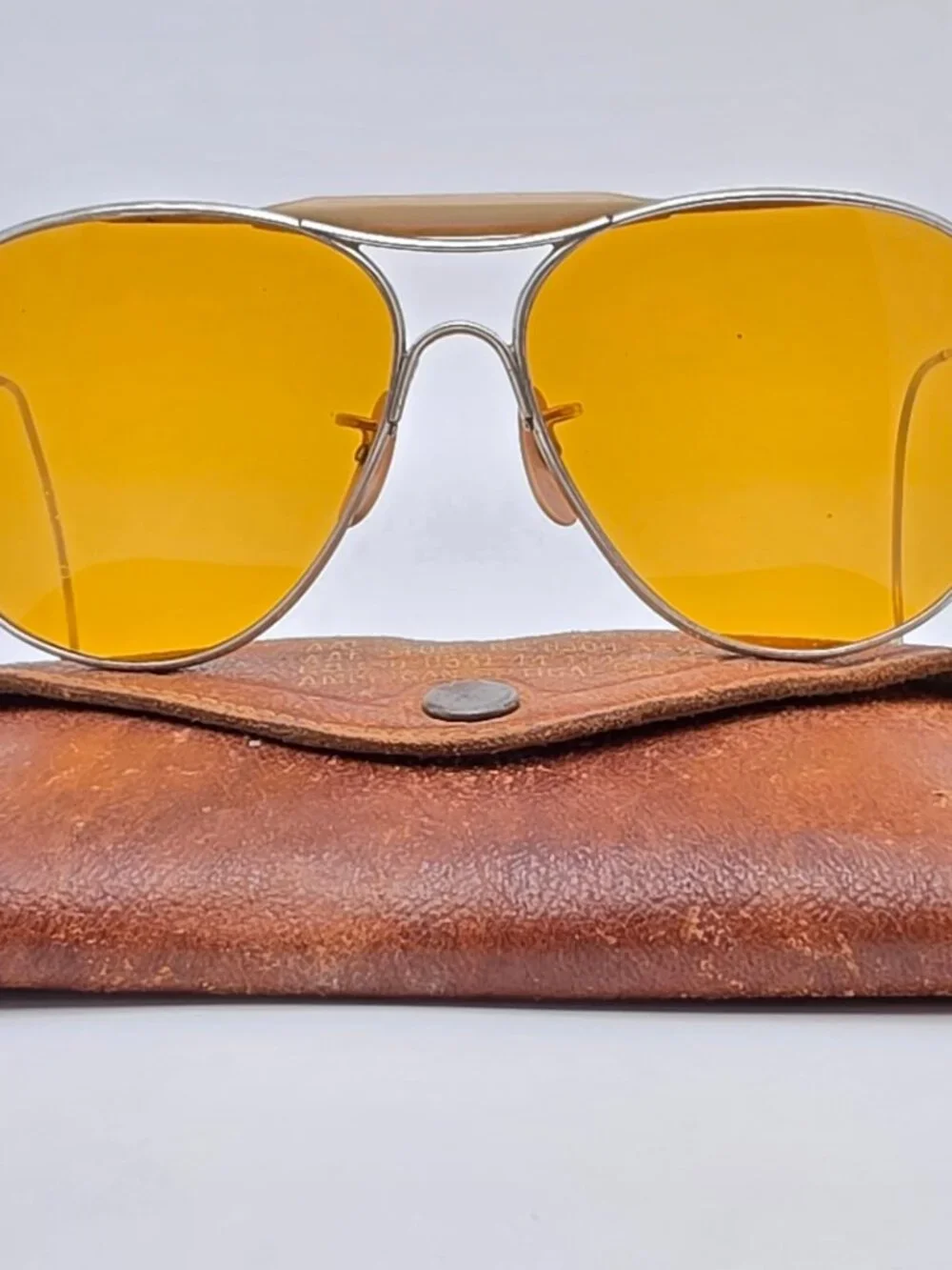 American Optical Type G-1 AAF Nickel Frame Noviole Amber WWII Aviator Sunglasses